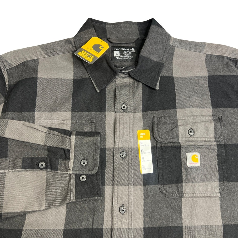 Carhartt Mens Loose Fit‎ Heavyweight Flannel Plaid Shirt Gravel XL TW4451-M NEW